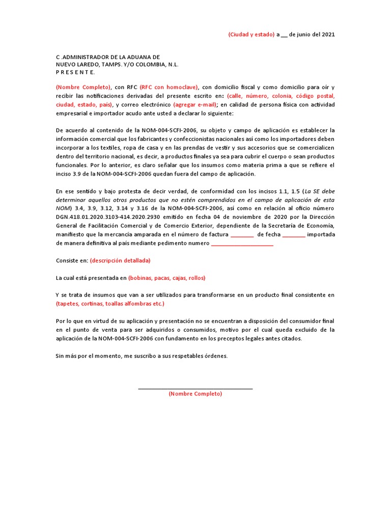 Carta para Insumos NOM-004 PF | PDF | Economias