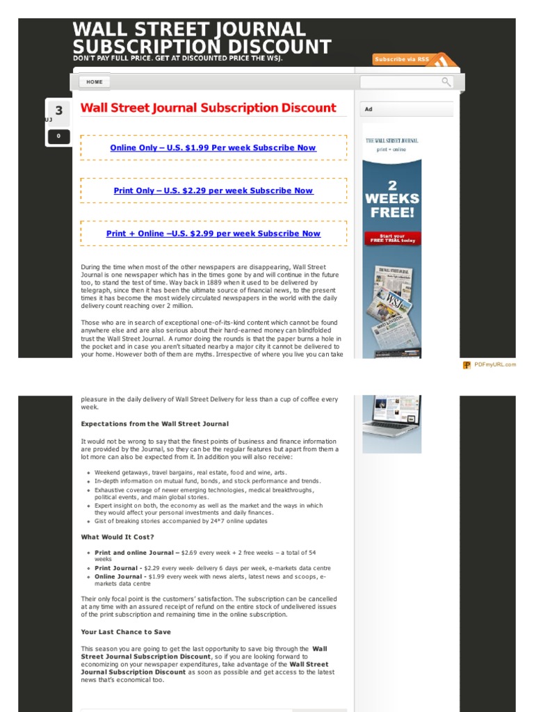 Wall Street Journal Subscription PDF The Wall Street Journal Wall
