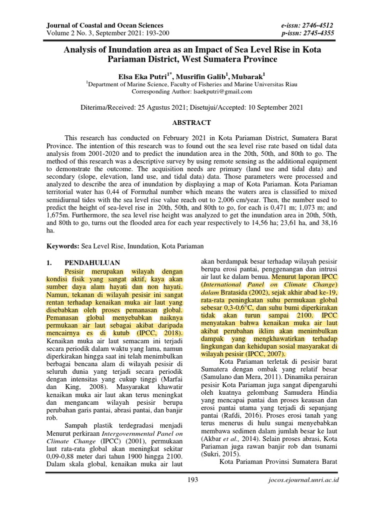 Inundation Analysis in Kota Pariaman | PDF | Flood | Sea Level Rise