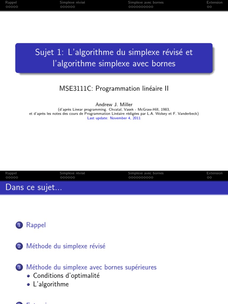 Algorithmes du Simplexe Révisé et Bornes | PDF | Optimisation linéaire ...