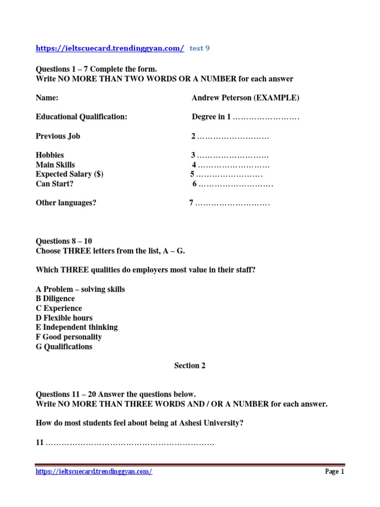 Listening Test 9 Pdfh Pdf Cheque Thesis