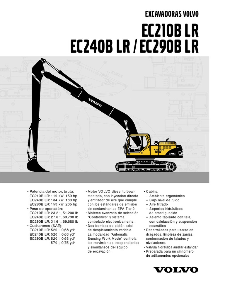 Especificaciones Excavadoras Volvo EC210B/EC290B | PDF | Inyección de ...