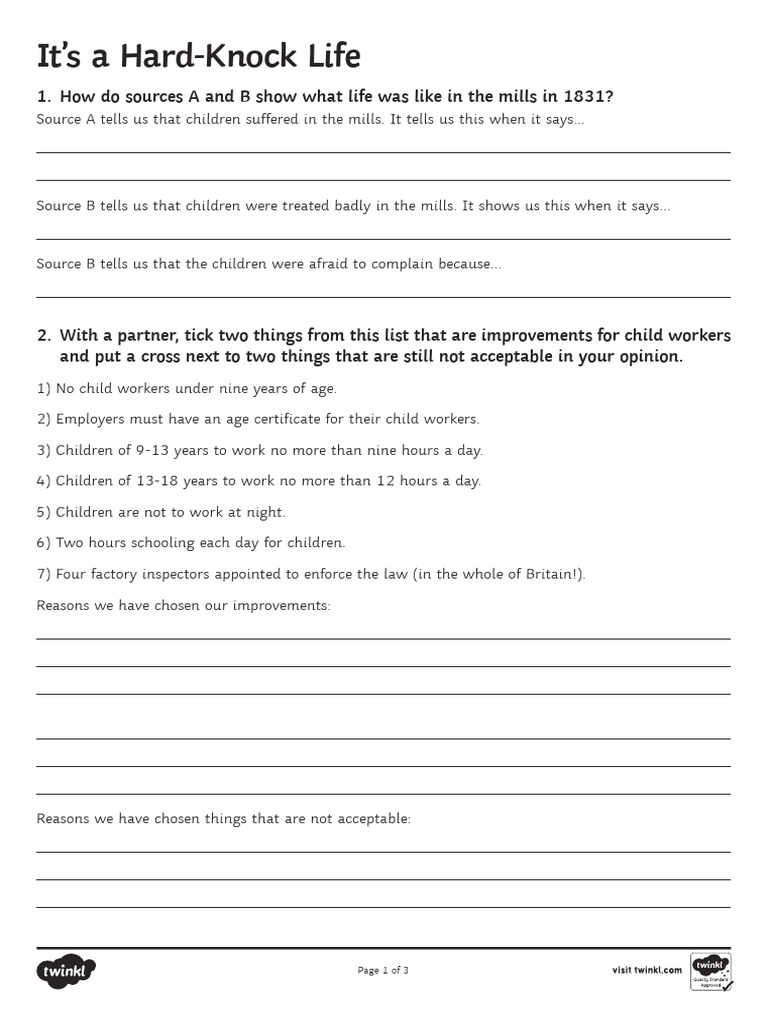 Its A Hard Knock Life Lower Ability Activity Sheet PDF