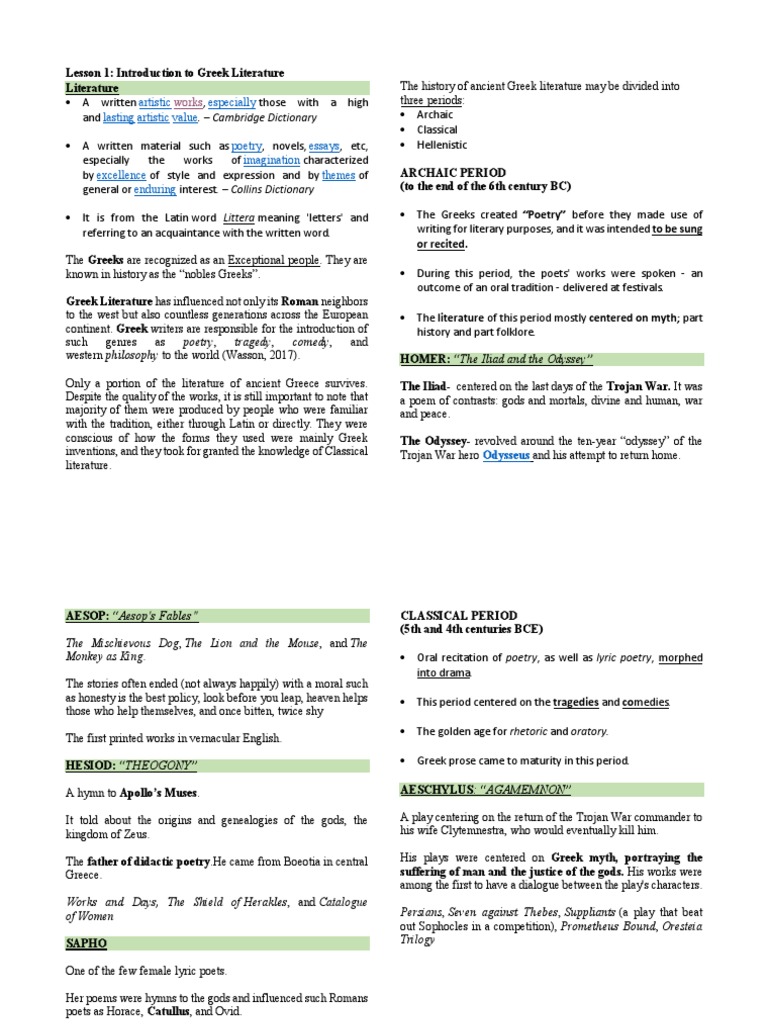 INTRODUCTION TO GREEK CLASSICAL LITERATURE visual data 7