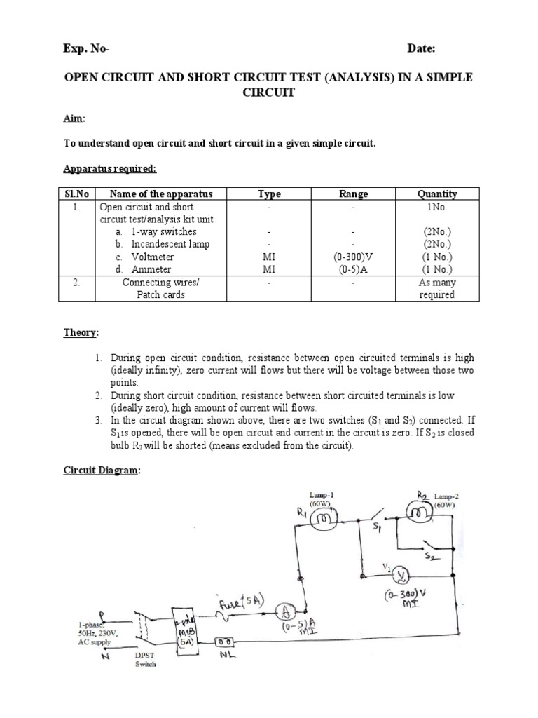 Open and Short Circuit Analysis in Simple Circuits Download Free PDF