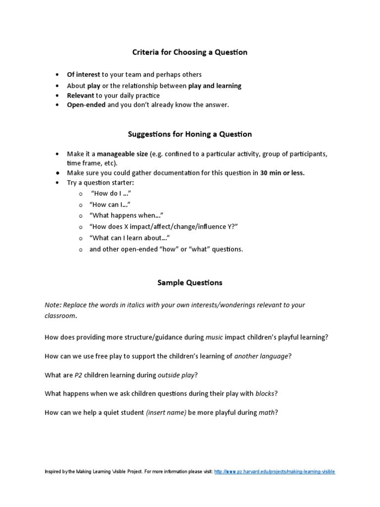 Choosing and Honing A Question PDF