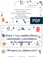 Tema 1 - Cambios Fisicos, Emocionales y Psicologicos Durante La Adolescencia