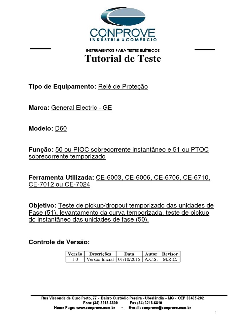 Tutorial Teste Rele GE D60 Sobrecorrente Automatico CTC PDF Relé