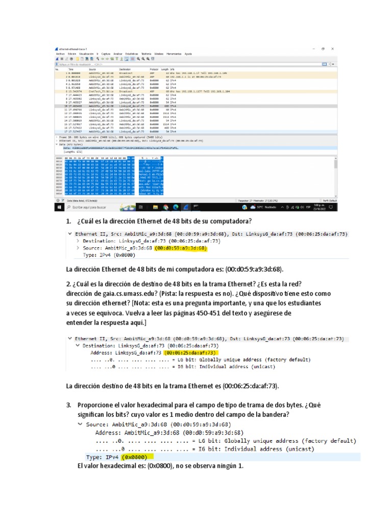 Direcciones Ethernet y ARP en Tramas | PDF | Poco | Protocolos de ...