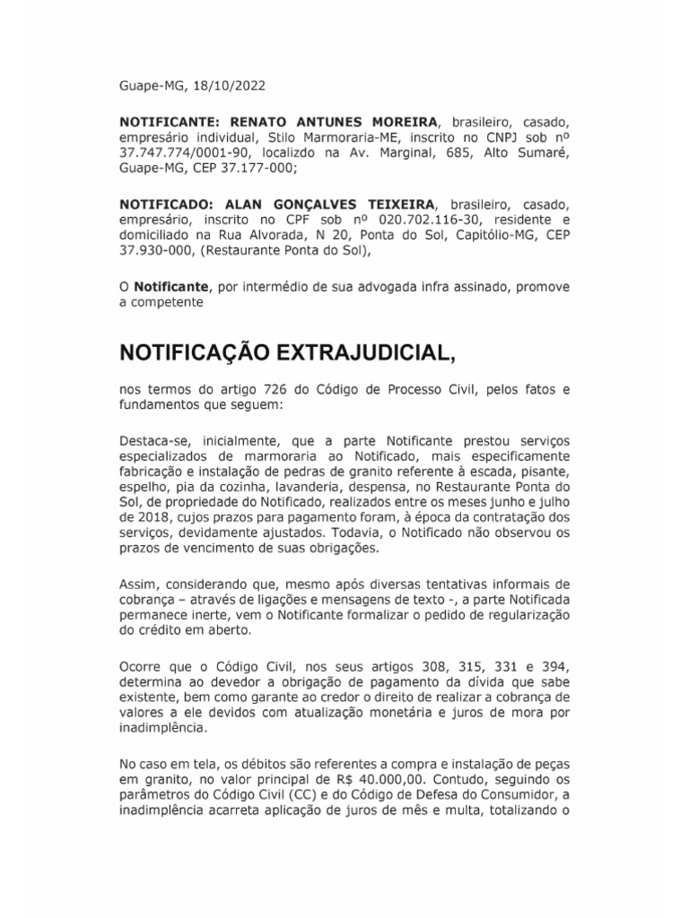 Notificaçao Extrajudicial Renato | PDF