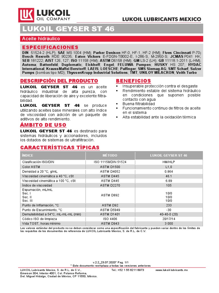Tds Lukoil Geyser ST 46 v.2.2 Esp PDF Materia suave Química