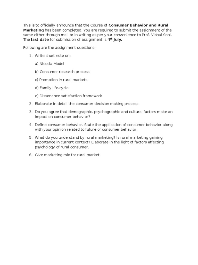Consumer Behaviour and Rural Marketing Assignment | PDF | Consumer ...