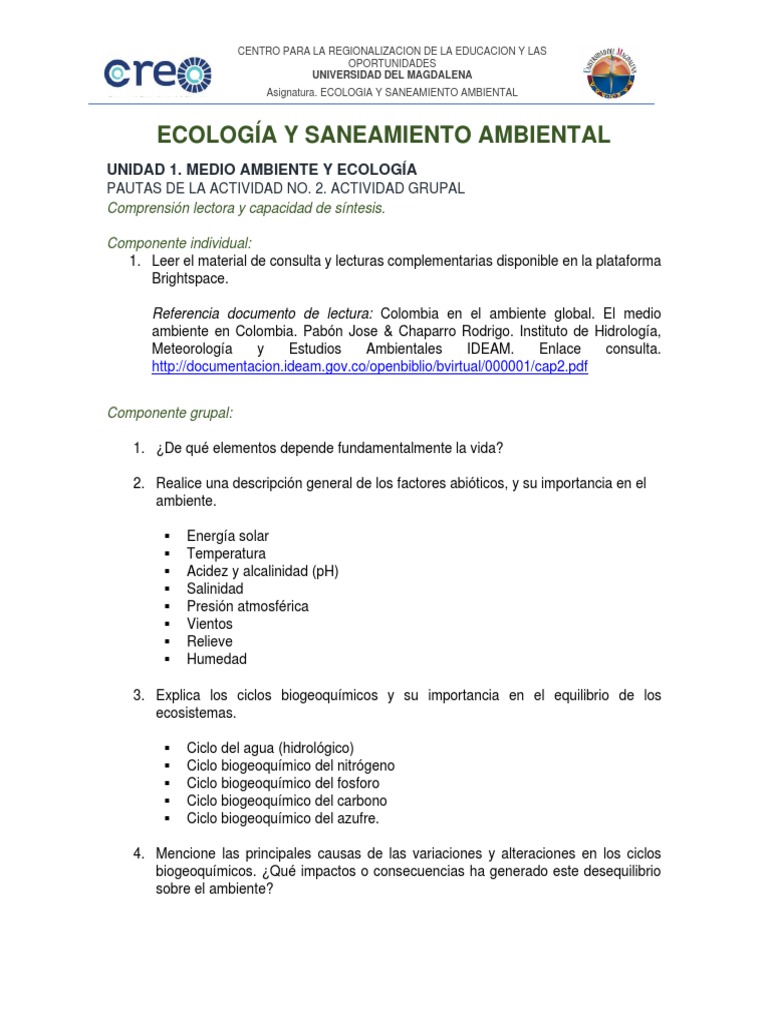 Ecología y Saneamiento Ambiental: Actividades | PDF | Entorno natural ...