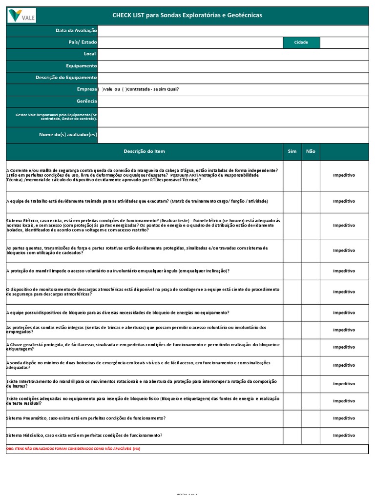 Check List Equipamentos - Revisado | PDF | Sistema de energia elétrica ...