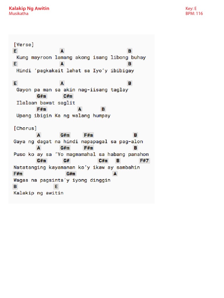 Kalakip NG Awitin - Musikatha - E - 62bpm | PDF