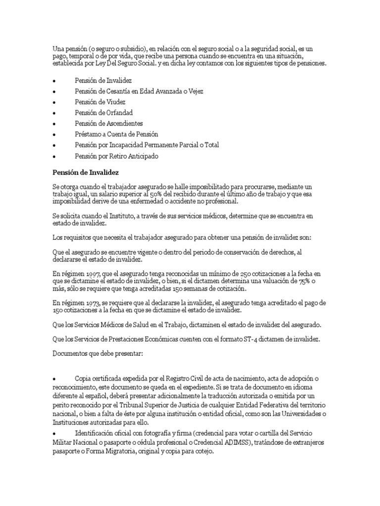 Requisitos para Pensiones IMSS | PDF | Certificado de nacimiento | Pensión