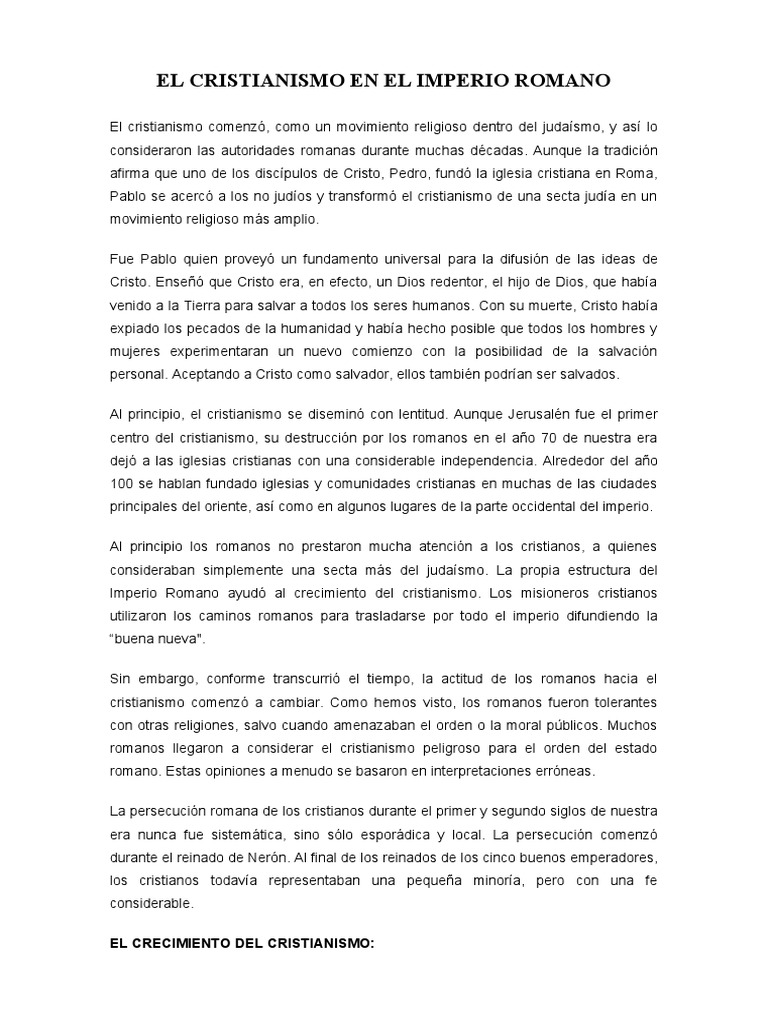 Expansión del Cristianismo en Roma | PDF | imperio Romano | Jesús