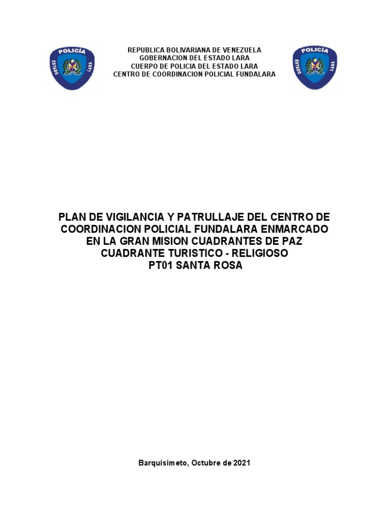 Plan de Patrullaje PT01 Santa Rosa | PDF | Policía | Valores