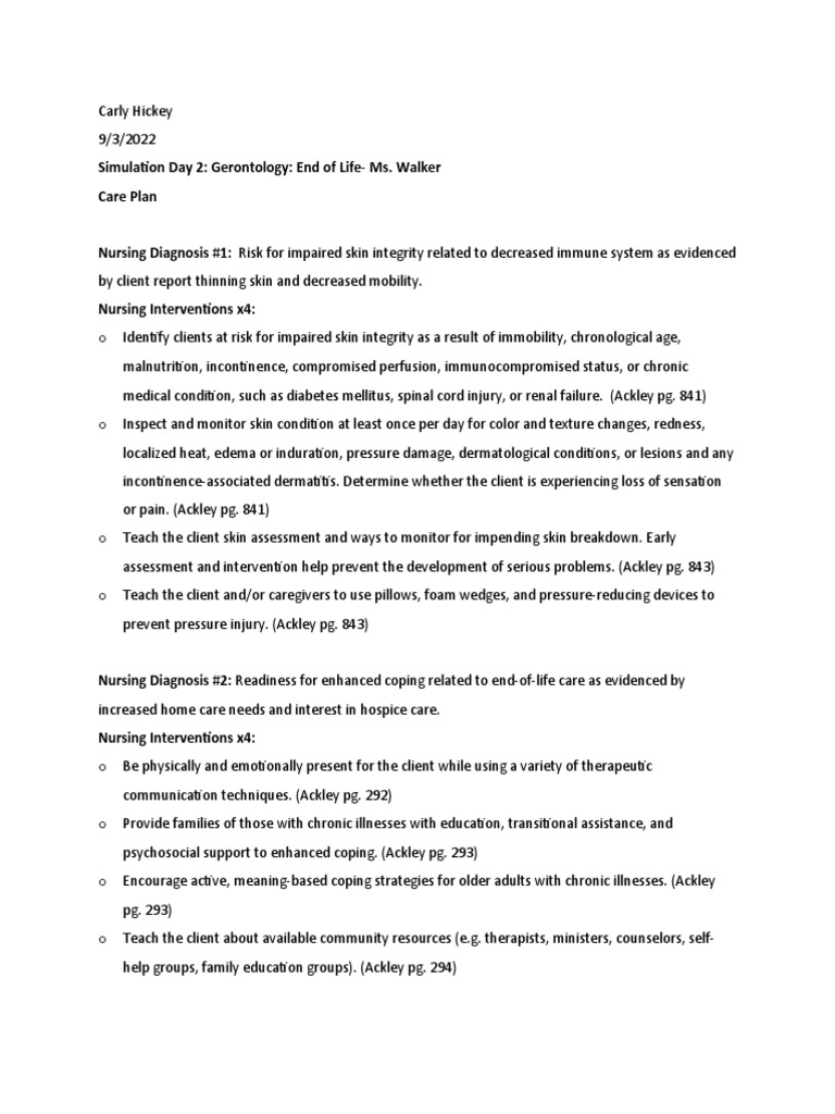 End-of-Life Care Plan for Ms. Walker | PDF | End Of Life Care | Chronic ...