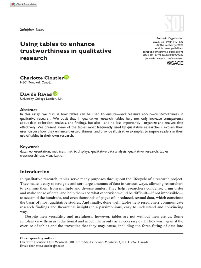 Using tables to enhance trustworthiness in qualitative research pdf