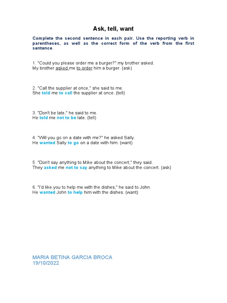 Ask, Want, Tell Exercise | PDF