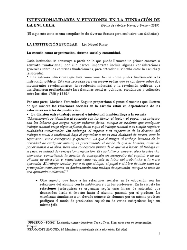 Funciones y Orígenes de la Escuela | PDF | Plan de estudios | Método de ...