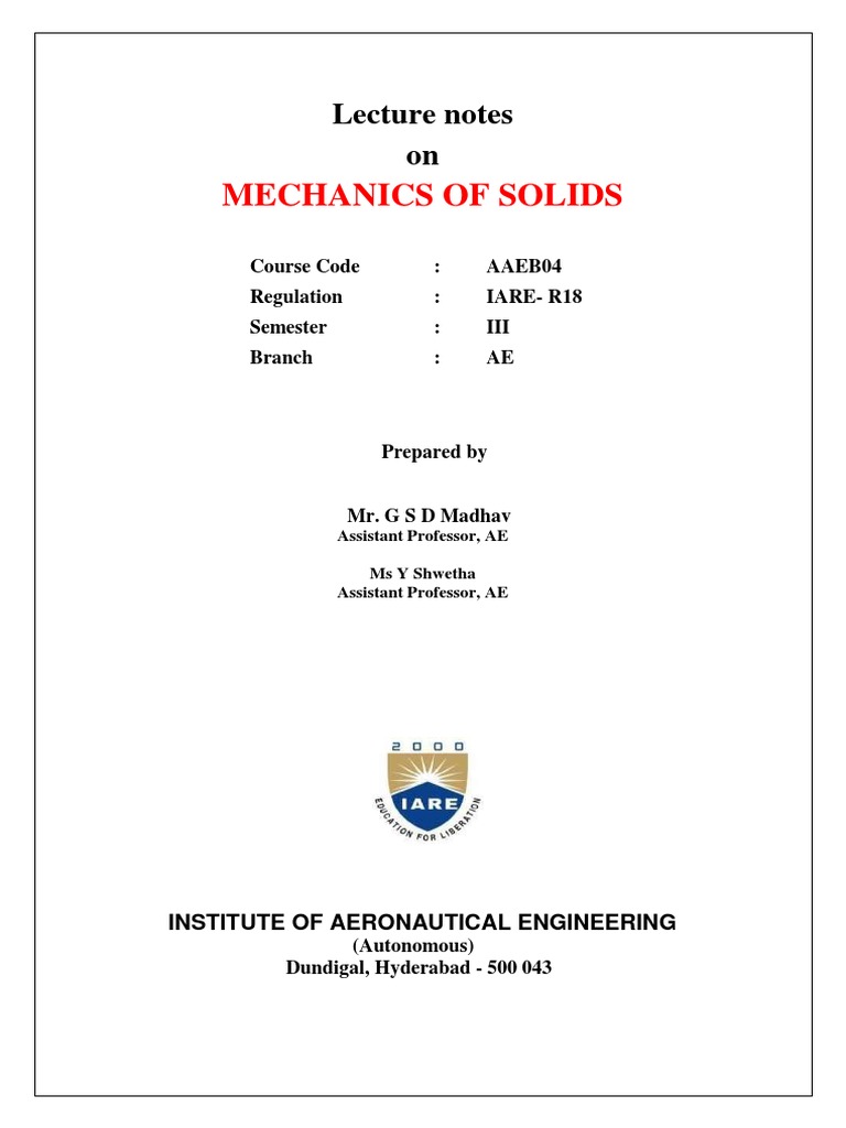 Mechanics of Solids Lecture Notes | PDF | Deformation (Engineering ...