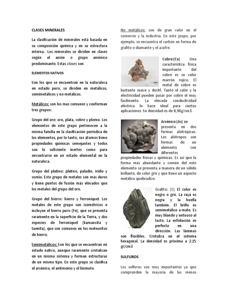 Clasificación y Propiedades de Minerales | PDF | Elementos químicos ...