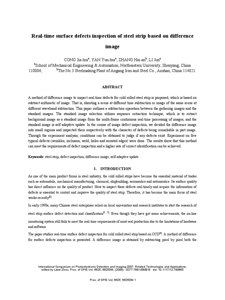 Real-Time Surface Defects Inspection of Steel Strip Based On Difference ...