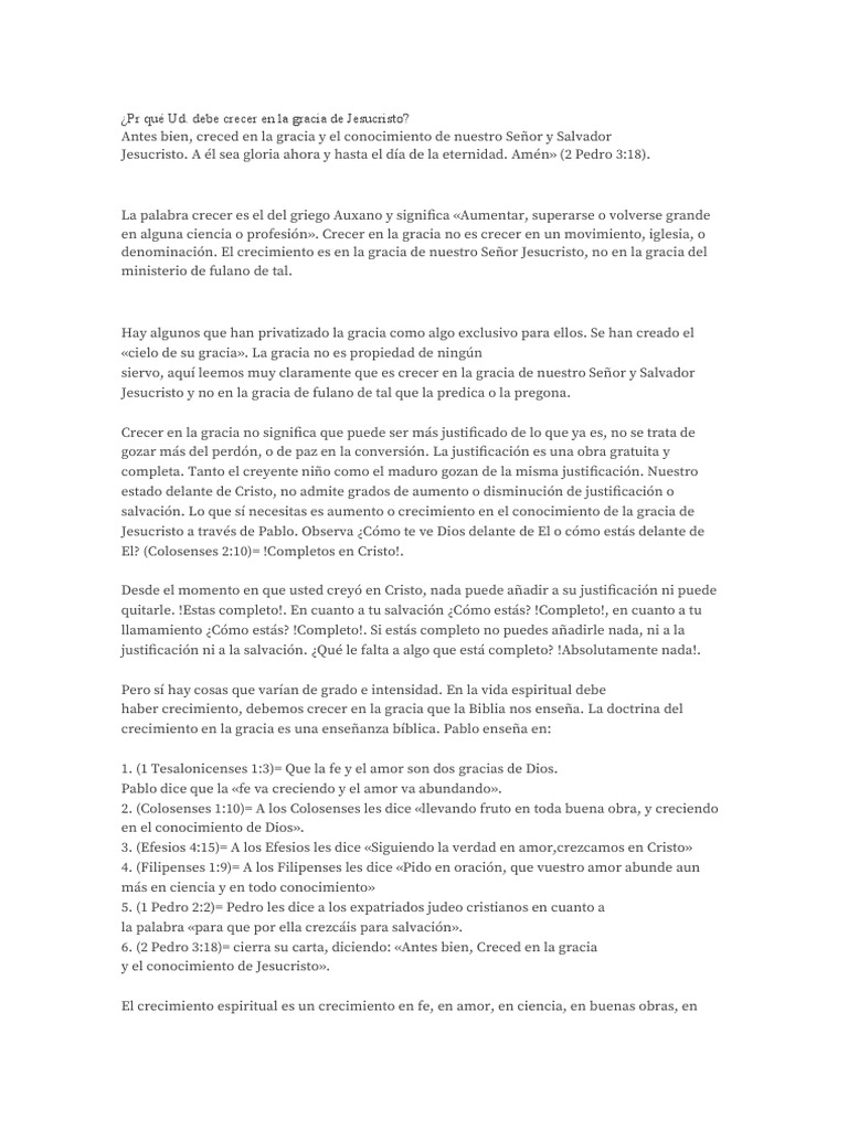 Crecimiento en la Gracia de Cristo | PDF | Gracia divina | Salvación