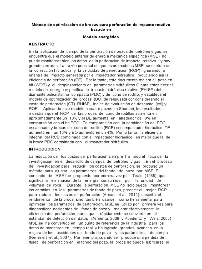 Optimización de brocas en perforación rotativa | PDF | Perforación ...