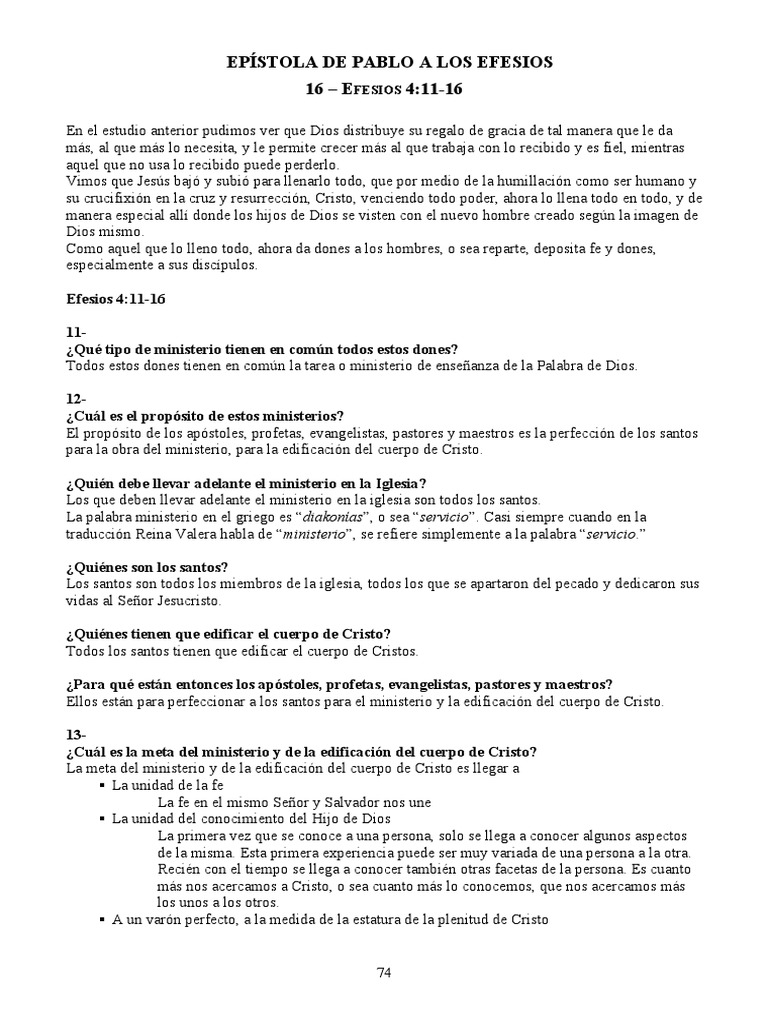 qué dice efesios capítulo 4 versículo 11