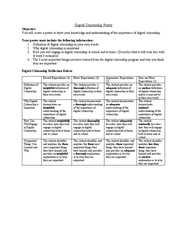 Digital Citizenship Reflection Assessment PDF Understanding