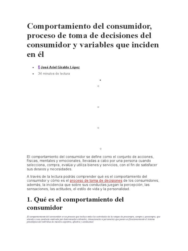 Comportamiento del Consumidor y Decisiones | PDF | Comportamiento | Los ...