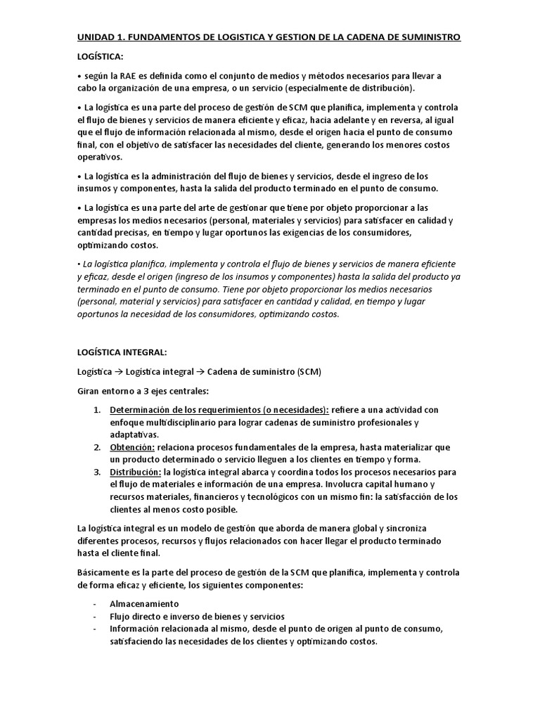 UNIDAD 1 - Fundamentos de Logistica y SCM | PDF | Logística | Gestión ...