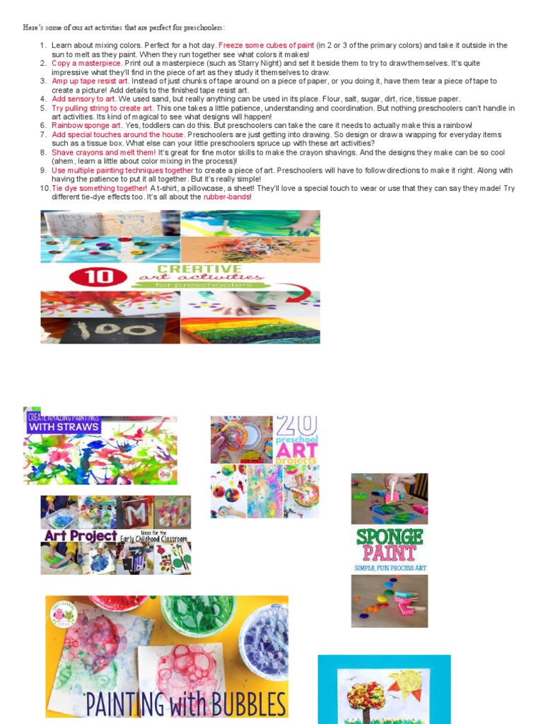 Art Activities For Pre Schoolers | PDF