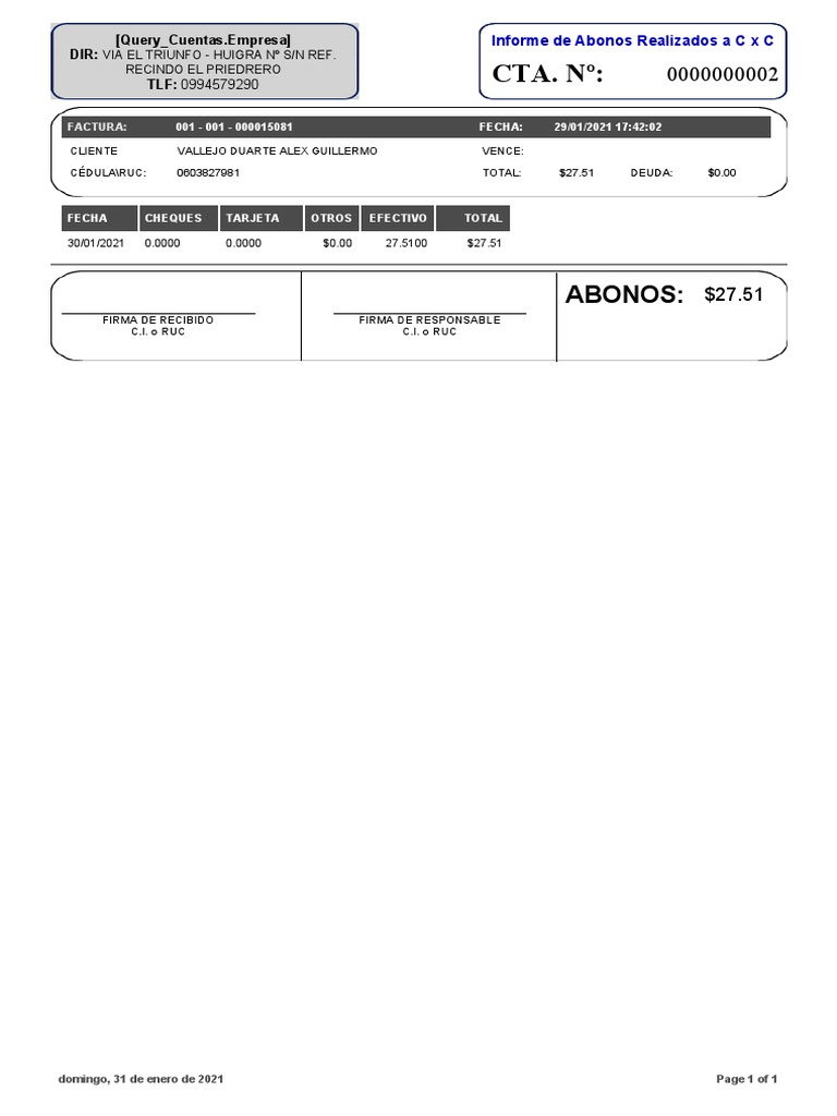 Xtra Report Abonos CXC | PDF