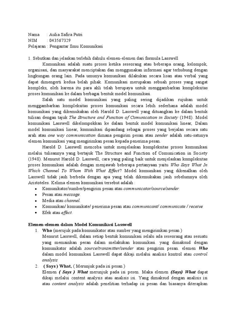 Tugas 1 Pengantar Ilmu Komunikasi Pdf