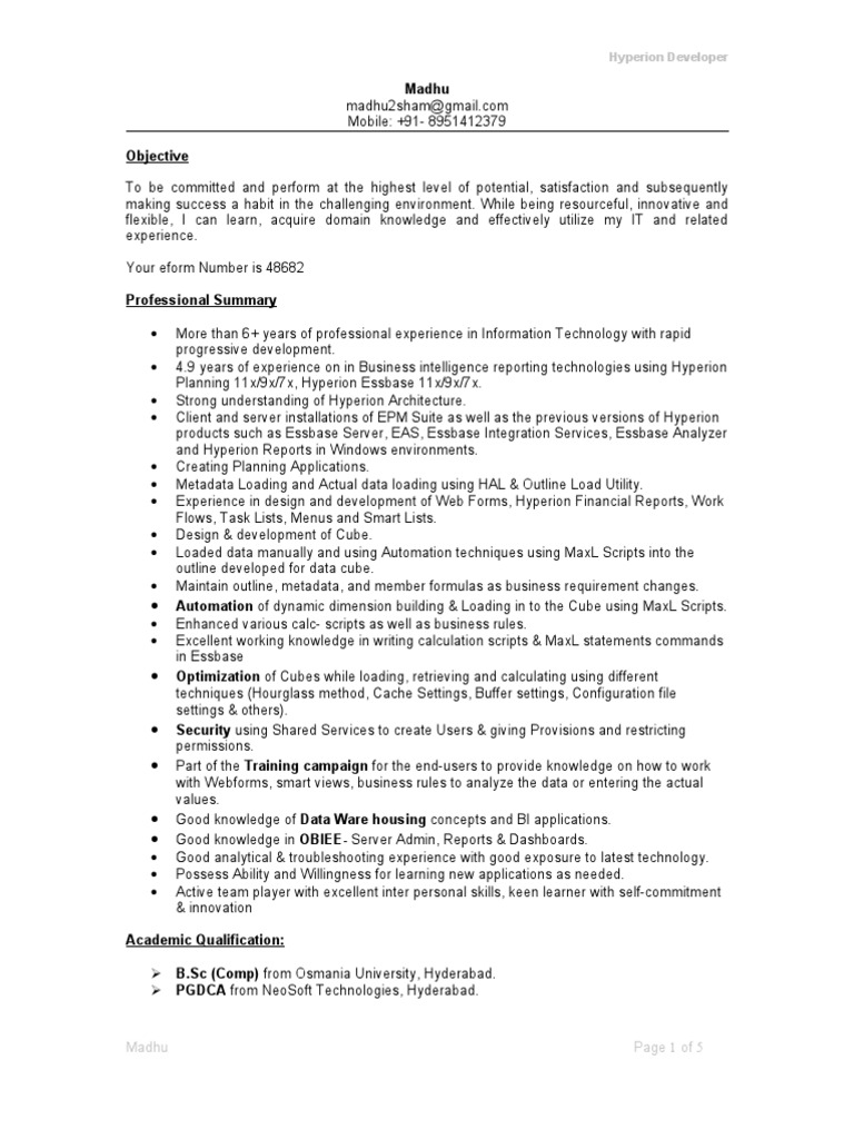 Hyperion Sample Resume