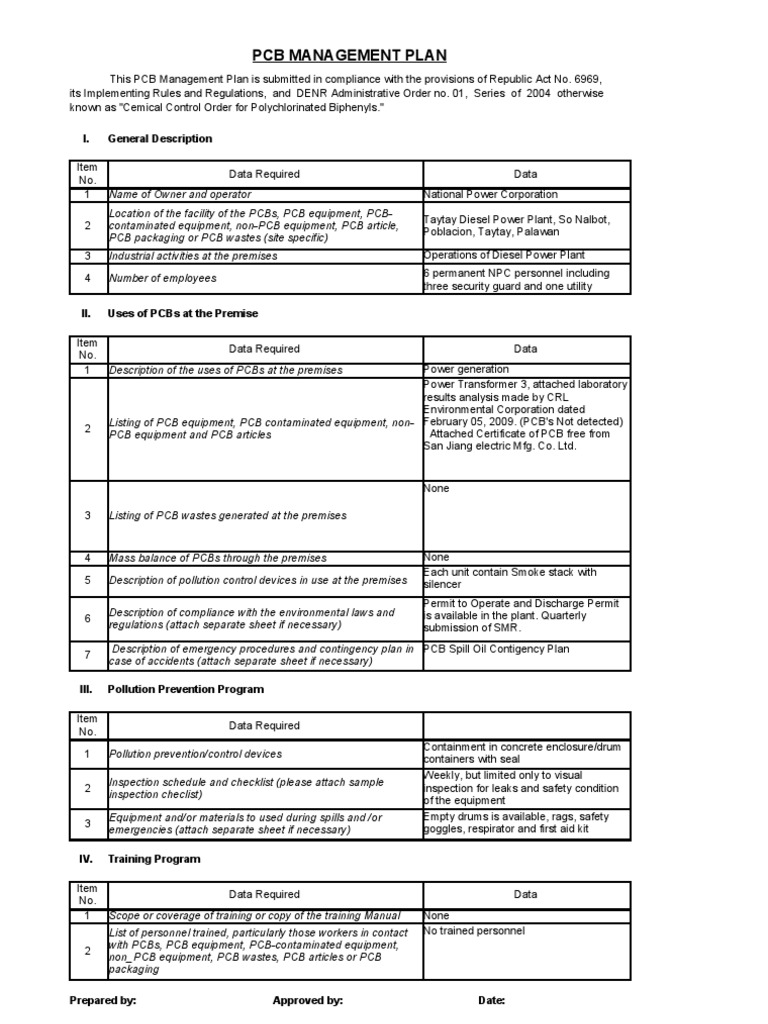 PCB Management and Spill Prevention Plan | PDF | Polychlorinated ...