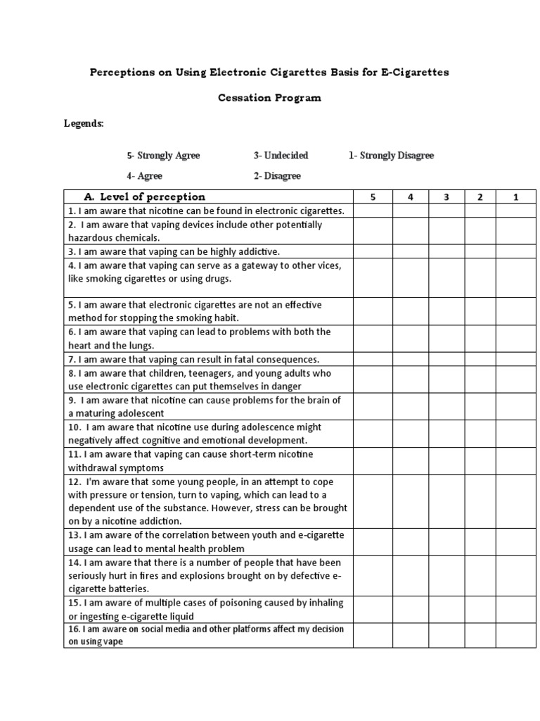e cigarette questionnaire for students Practitioners' responses to questions regarding e-cigarette use among Appendix: The Young People in