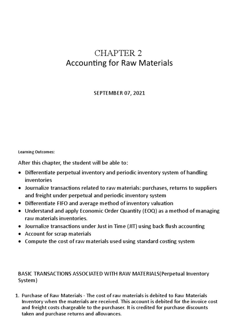 Accounting For Raw Materials PDF Inventory Cost Of Goods Sold