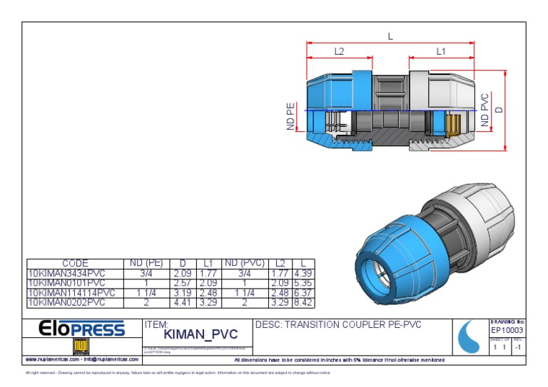 Elofit Compression Hdpe PVC Transition Coupling Spec Sheet | PDF