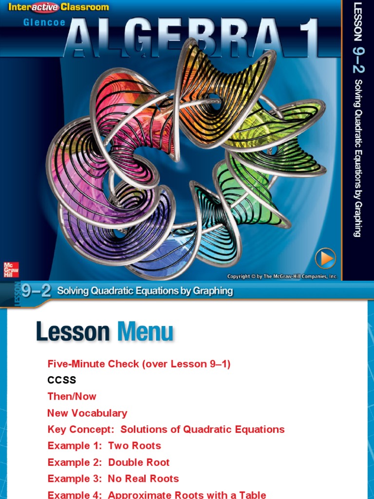 9-2 Solving Quadratic Equaions by Graphing | PDF | Quadratic Equation ...