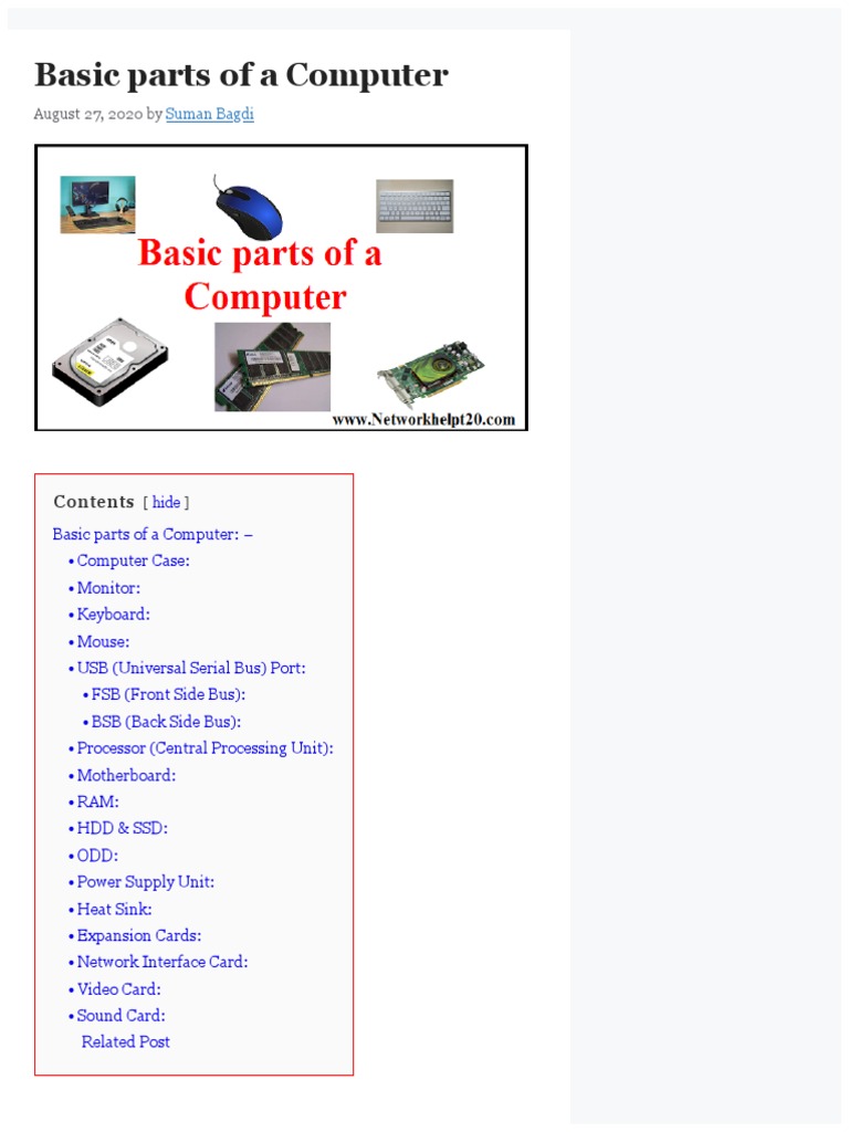 Basic Parts of A Computer - Network Help | PDF | Usb | Random Access Memory