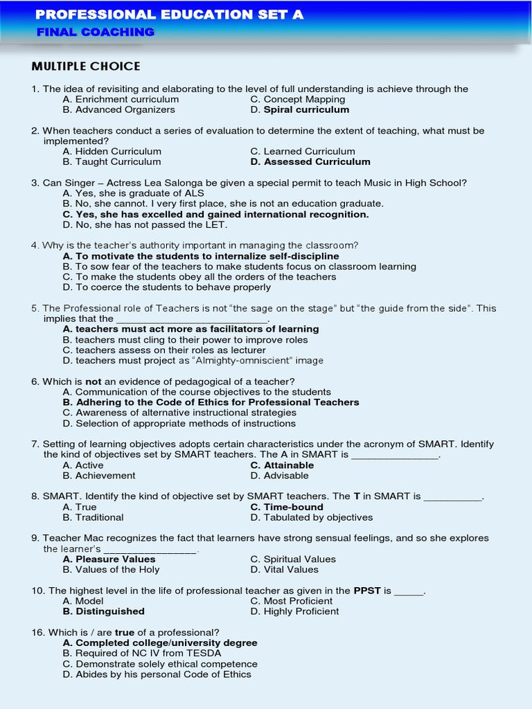 Professional Education Final Coaching B Pdf Curriculum Teachers