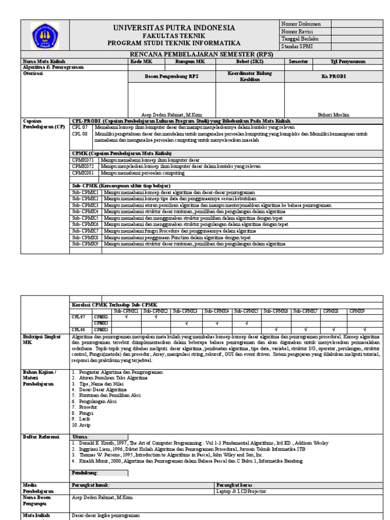 RPS Algoritma dan Pemrograman | PDF | Komputer | Teknologi & Rekayasa