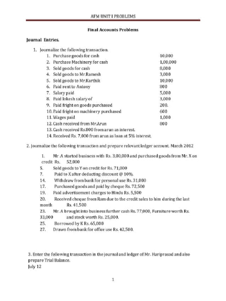 Final Accounts Problems | PDF