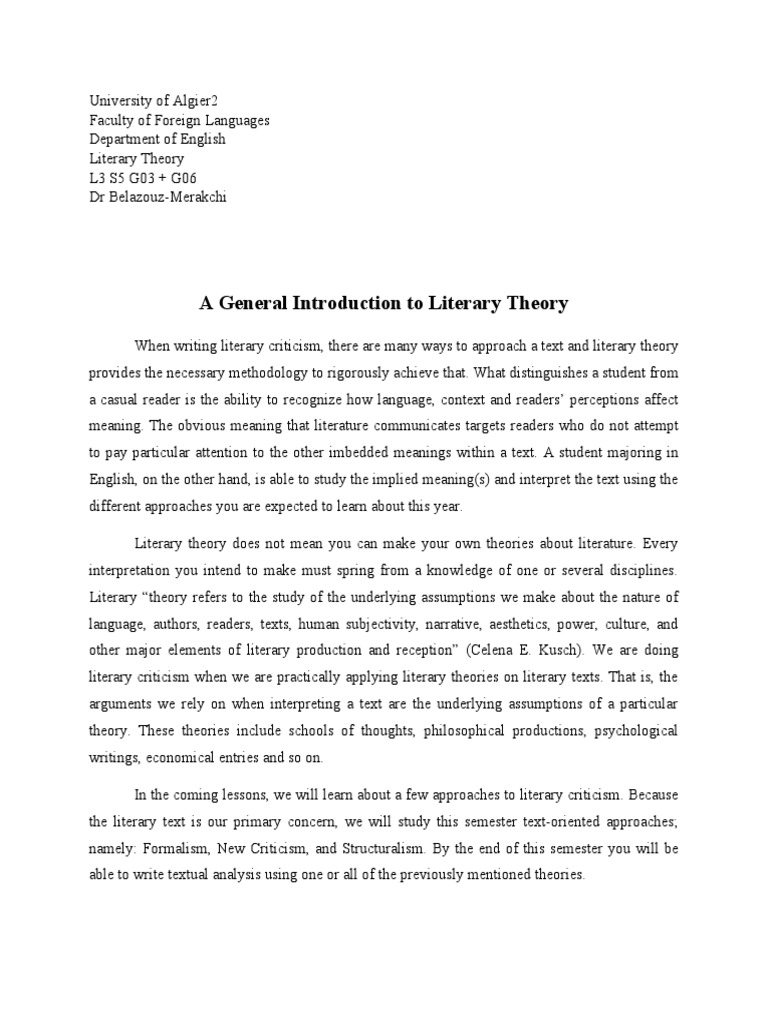 Introduction to Literary Theory | PDF | Literary Theory | Theory