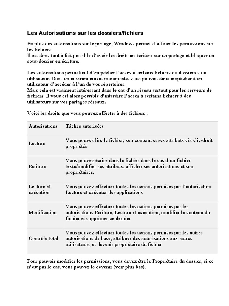 Autorisations de fichiers sous Windows | PDF | Fichier informatique ...